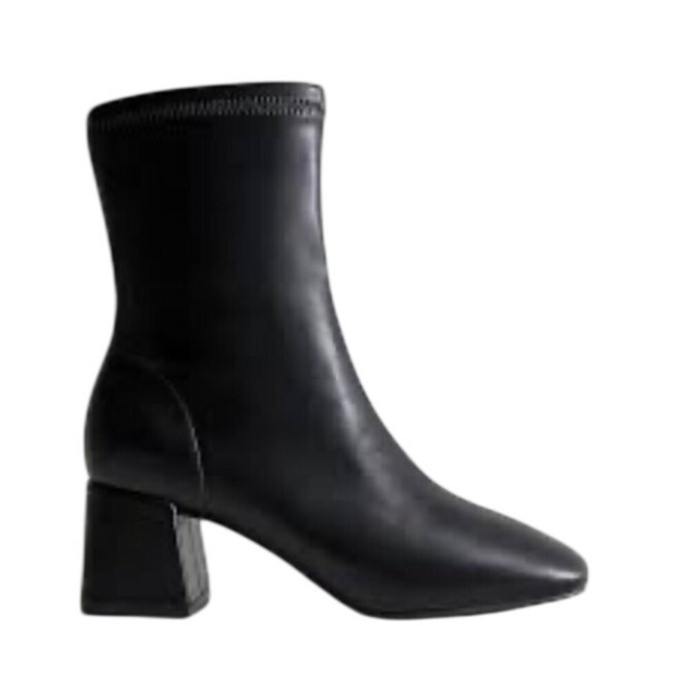 Black Faux Leather Ankle Boots With Block Heel & Side Zipper Design Women 8.5